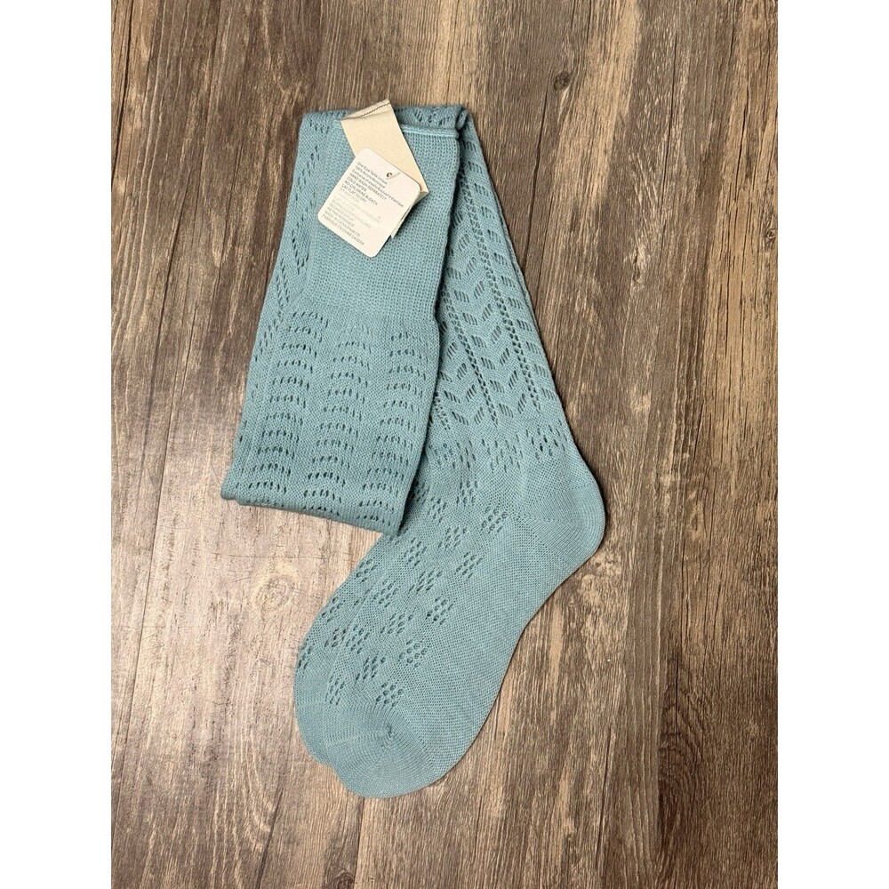 Free People Thigh High Socks Blue Pointelle Knit OTK Boho Coquette Cottagecore